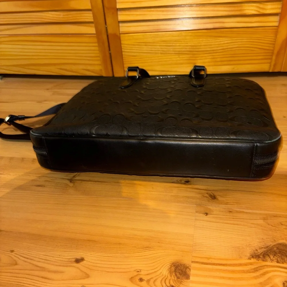 Coach Embossed Black Leather Briefcase